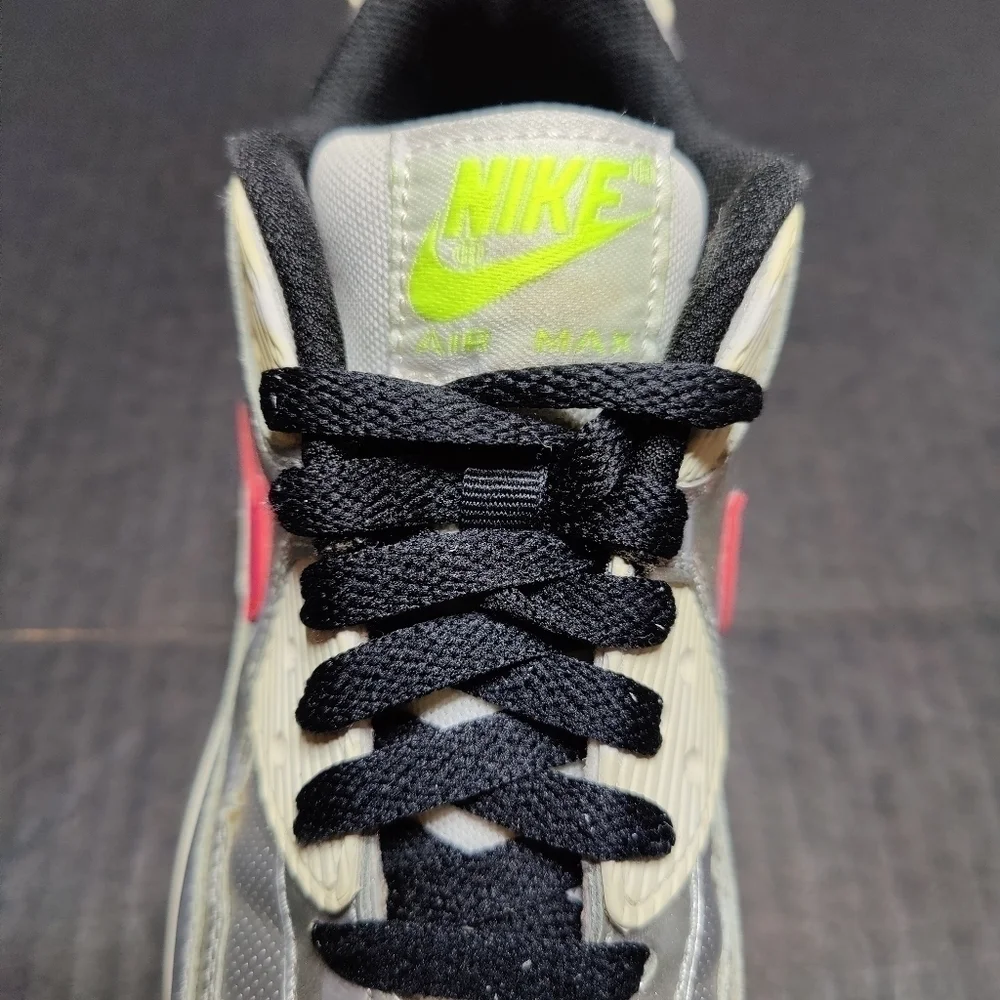 Nike Air Max 90 Metallic Silver Pink Neon Women's Big Girl Size 6.5Y